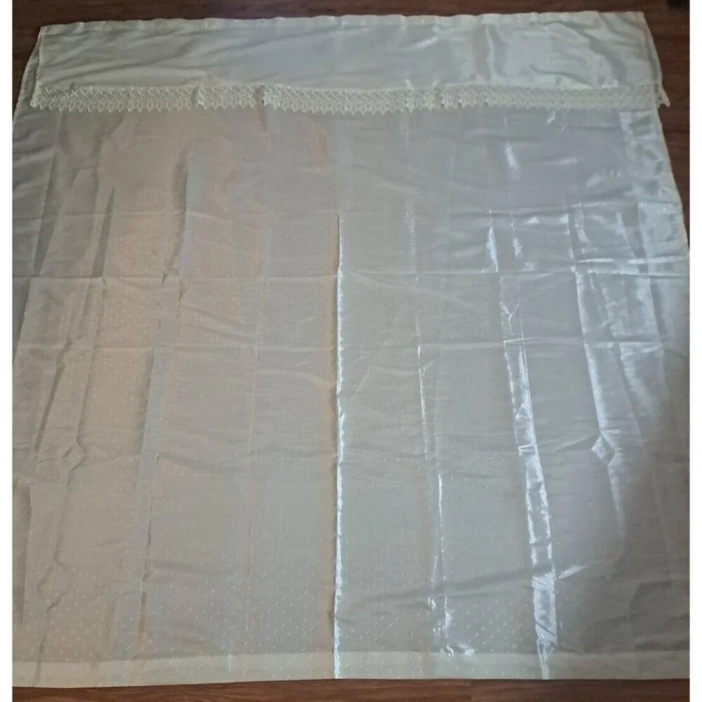 Ivory Sateen Shower Curtain Crochet Lace Trim Elegant Cottagecore Elegant